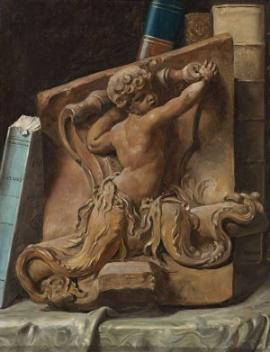 Trompe L'oeil Of A Bookshelf With A Terracotta Relief by Jules-Leopold Boilly Oil Painting