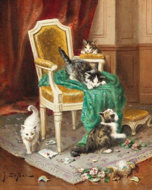 Playful Cats by Jules Leroy Oil Painting