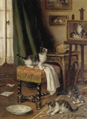 While The Artist's Away The Cats Will Play by Jules Leroy Oil Painting