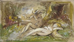 Adam erblickt die neu erschaffene Eva by Jules Lunteschutz Oil Painting