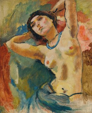 Brune Au Collier Bleu by Jules Pascin Oil Painting