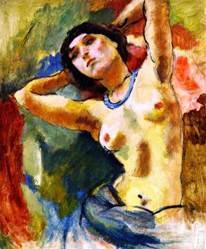 Brunette with Blue Necklace by Jules Pascin Oil Painting
