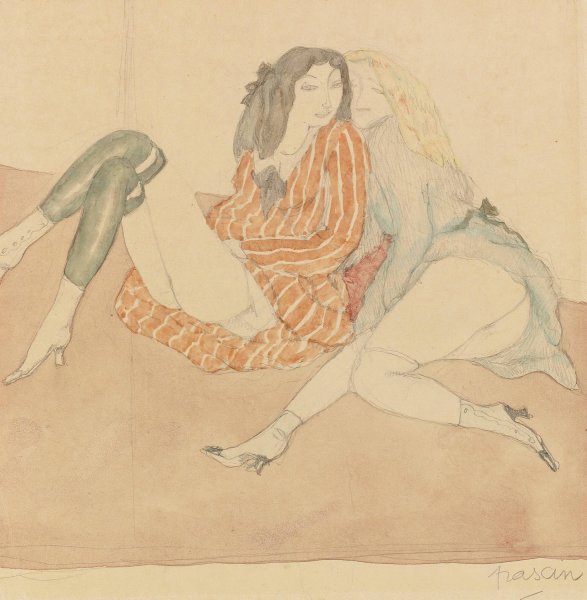 Deux Jeunes Filles Par Terre  by Jules Pascin - Hand-Painted Oil Painting Reproduction