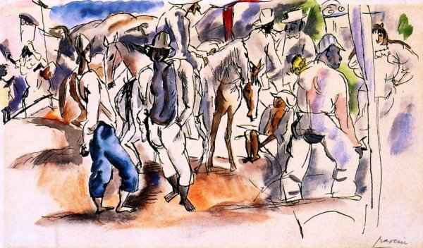 Main Product Photo of Figures and Horses Painting by Jules Pascin
