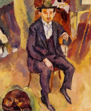 German Painter with Dog in the Studio Oil painting by Jules Pascin