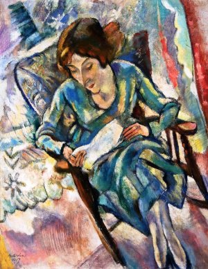 Girl in Green Reading Oil painting by Jules Pascin