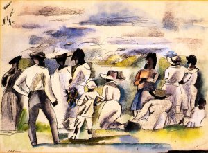 Group of Figures with Boy Holding Flowers by Jules Pascin Oil Painting