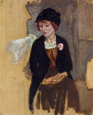 Hermine in a Black Hat Oil painting by Jules Pascin