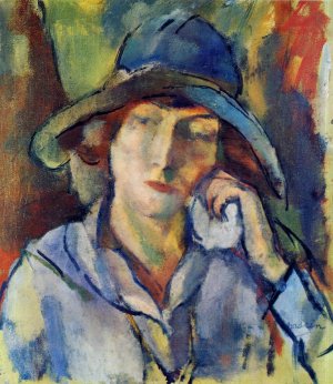 Hermine in a Blue Hat Oil painting by Jules Pascin