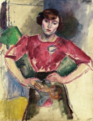 Hermine in a Red Blouse Oil painting by Jules Pascin