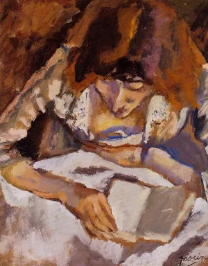 Hermine Reading by Jules Pascin - Oil Painting Reproduction
