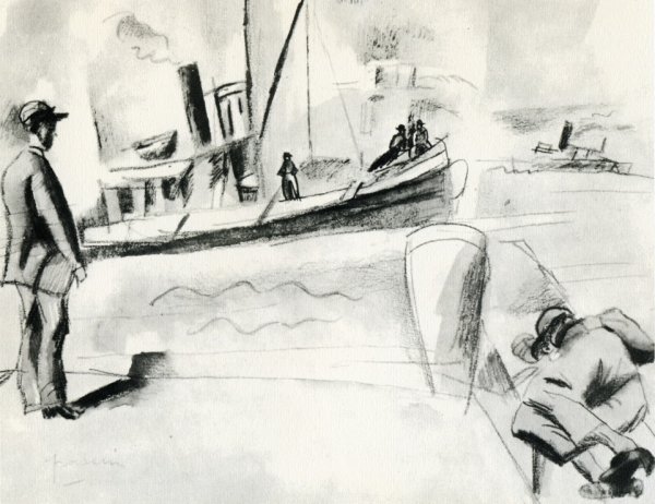 In the Harbor of Marseille by Jules Pascin - Hand-Painted Oil Painting Reproduction
