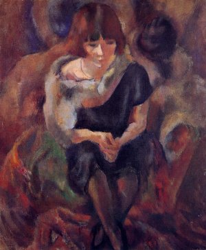 Lucy Wearing aa Fake Fur Oil painting by Jules Pascin