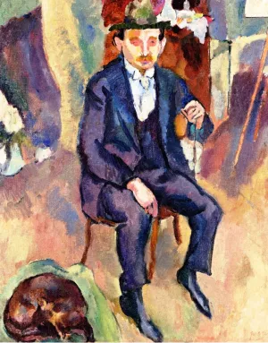 Man with Dog also known as Portrait of the Painter Allemand by Jules Pascin Oil Painting