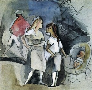 Men, Women and Children Oil painting by Jules Pascin