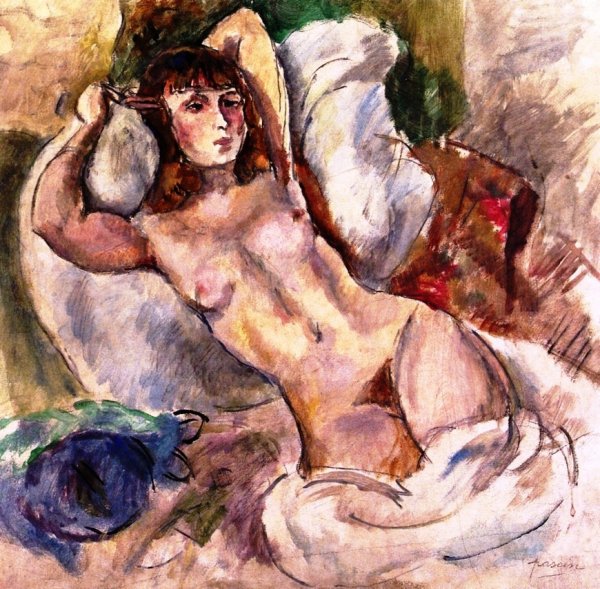 Nude on a Sofa by Jules Pascin - Hand-Painted Oil Painting Reproduction