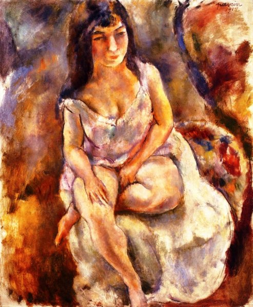Main Product Photo of Seated Girl in Chemise Painting by Jules Pascin