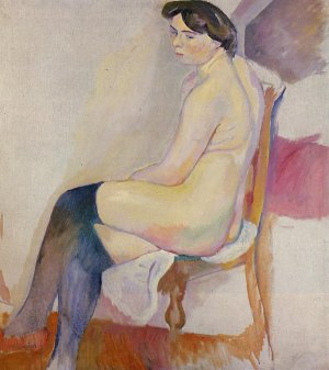 Seated Nude with Black Stockings Oil painting by Jules Pascin
