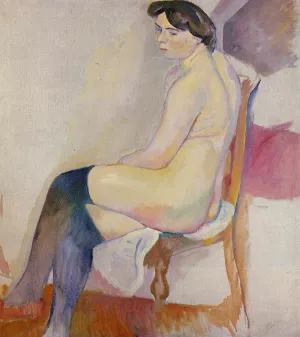 Seated Nude with Black Stockings by Jules Pascin - Oil Painting Reproduction