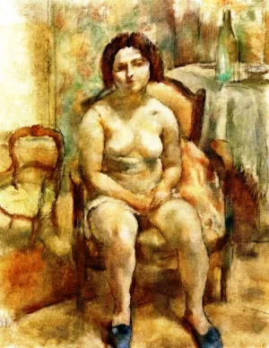 Seated Nude with Blue Slippers by Jules Pascin - Oil Painting Reproduction