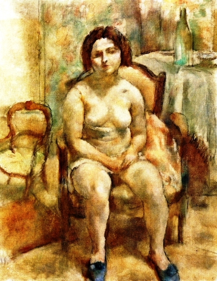 Seated Nude with Blue Slippers by Jules Pascin - Hand-Painted Oil Painting Reproduction
