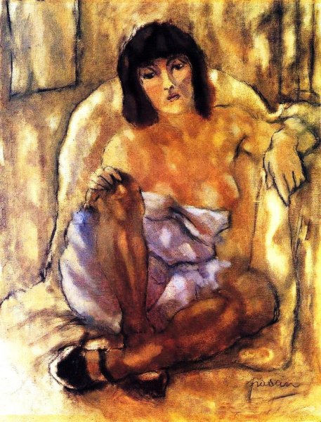 Seated Woman by Jules Pascin - Hand-Painted Oil Painting Reproduction