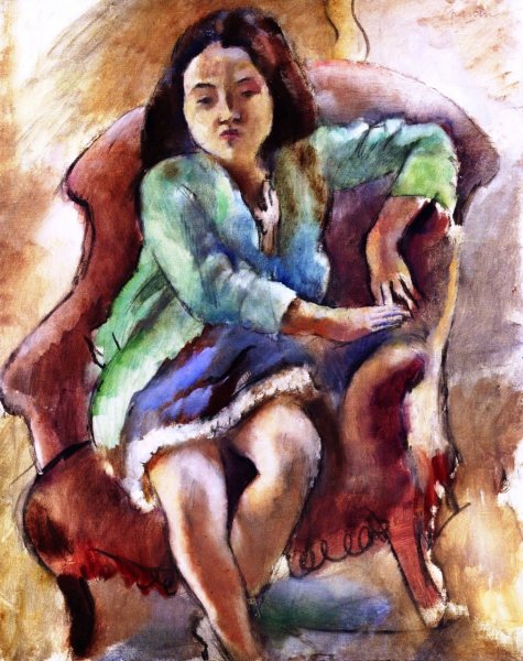Simone d'Alal (also known as Girl on a Chair) by Jules Pascin - Hand-Painted Oil Painting Reproduction