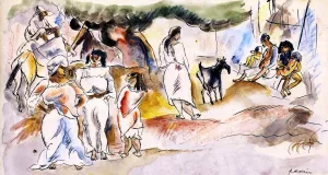 Southern Figures and Goat by Jules Pascin - Oil Painting Reproduction