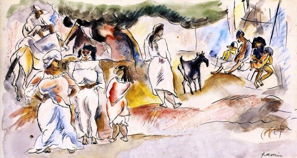 Main Product Photo of Southern Figures and Goat Painting by Jules Pascin