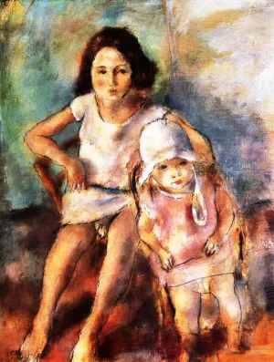 Two Children painting by Jules Pascin