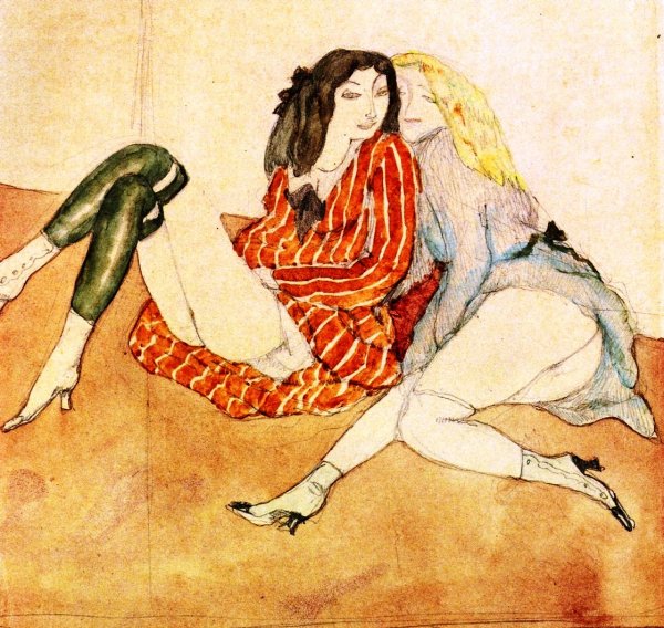 Two Girls on the Ground by Jules Pascin - Hand-Painted Oil Painting Reproduction