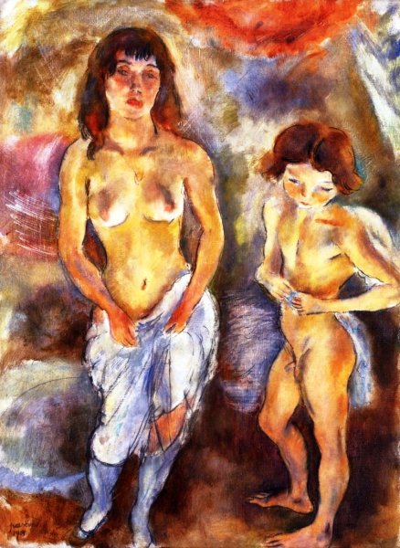 Main Product Photo of Two Standing Nudes Painting by Jules Pascin