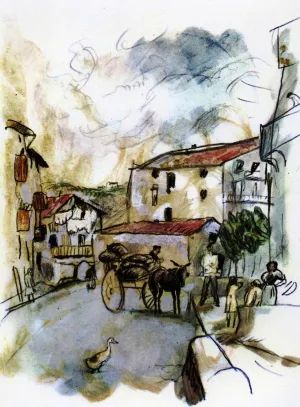 Village Scene by Jules Pascin Oil Painting