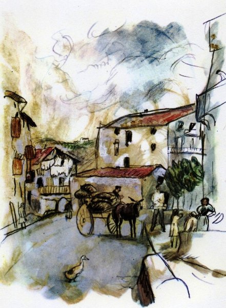 Village Scene by Jules Pascin - Hand-Painted Oil Painting Reproduction