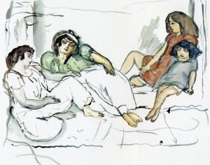 Woman and Children in the Orient Oil painting by Jules Pascin