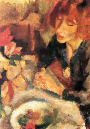 Woman and Flowers Hermine David by Jules Pascin Oil Painting