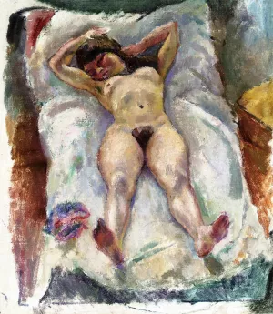 Woman Lying Down with Her Arms Raised by Jules Pascin - Oil Painting Reproduction