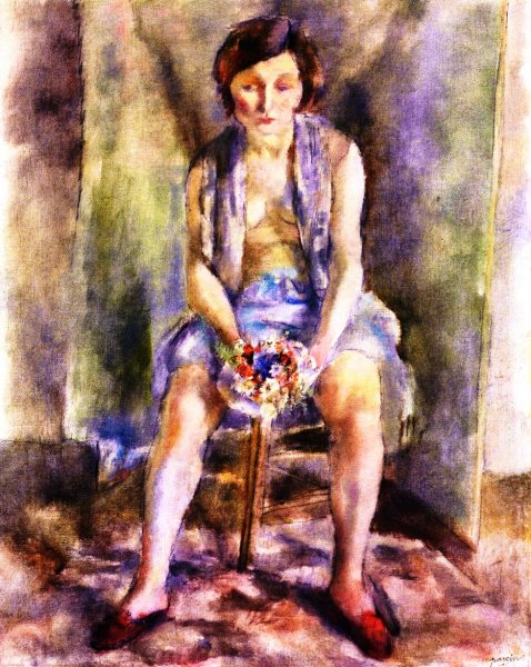 Main Product Photo of Woman with a Bouquet Painting by Jules Pascin