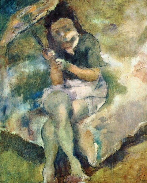 Main Product Photo of Woman with a Parasol Painting by Jules Pascin