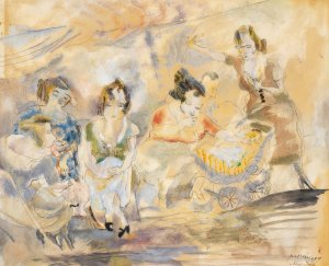 Woman with Baby Carriage Oil painting by Jules Pascin