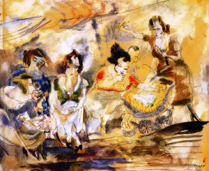Woman with Baby Carriage by Jules Pascin Oil Painting
