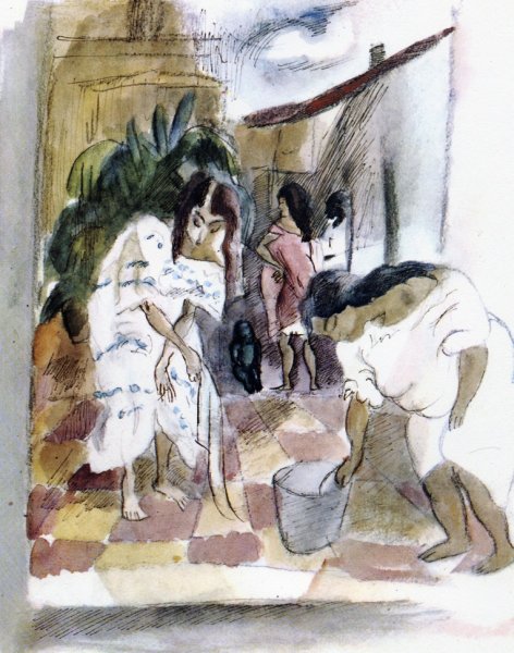 Women Washing the Floor by Jules Pascin - Hand-Painted Oil Painting Reproduction