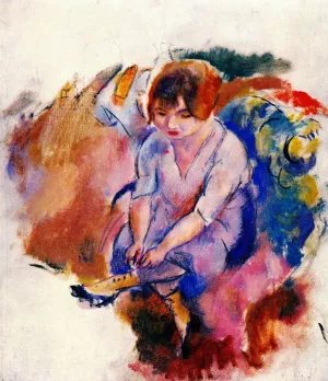 Young Woman Lacing Her Shoes by Jules Pascin Oil Painting
