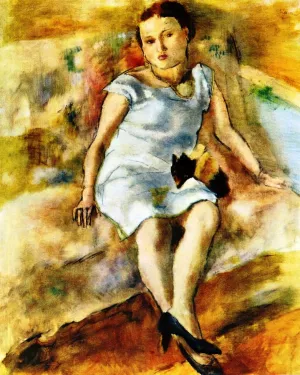 Young Woman with a Little Dog by Jules Pascin Oil Painting