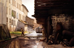 Tannerie sur la Bievre Oil painting by Jules Richomme