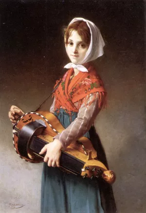 The Hurdy-Gurdy Girl by Jules Richomme - Oil Painting Reproduction