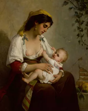 Nutrice Oil painting by Jules Salles-Wagner