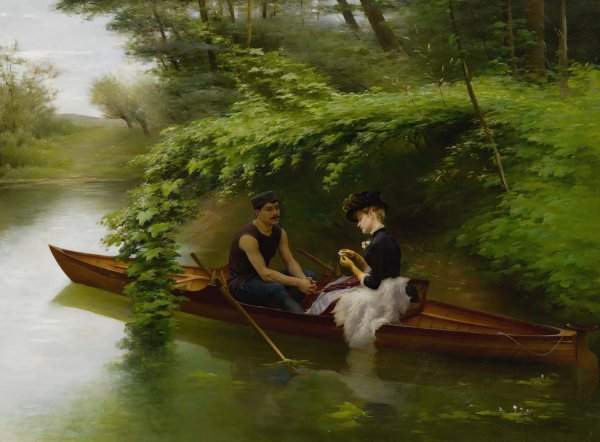 The Boating Party by Jules Scalbert - Hand-Painted Oil Painting Reproduction
