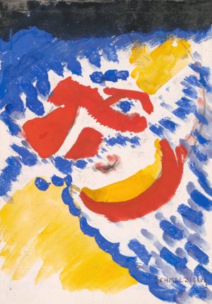 Blue, Red and Yellow Figures by Jules Schmalzigaug Oil Painting