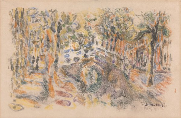 Canal with Bridge by Jules Schmalzigaug - Hand-Painted Oil Painting Reproduction